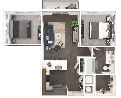 Floor plan for 1 bed, 1 bath, 866 sqft